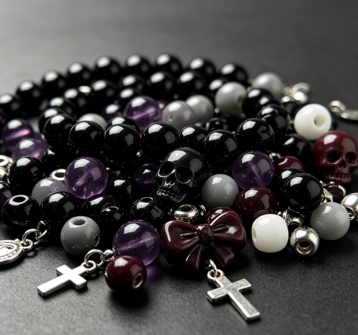 Goth Black Tone Palette Mix | Acrylic Resin Alloy Charm Beads, DIY Bracelet Pen Bead