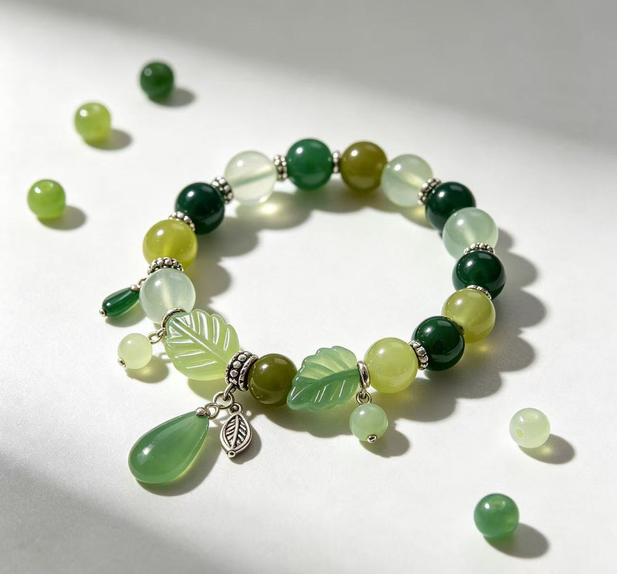 Fern Green Hue Focus Mix | Acrylic Resin Alloy Spacer Beads for Jewelry Making