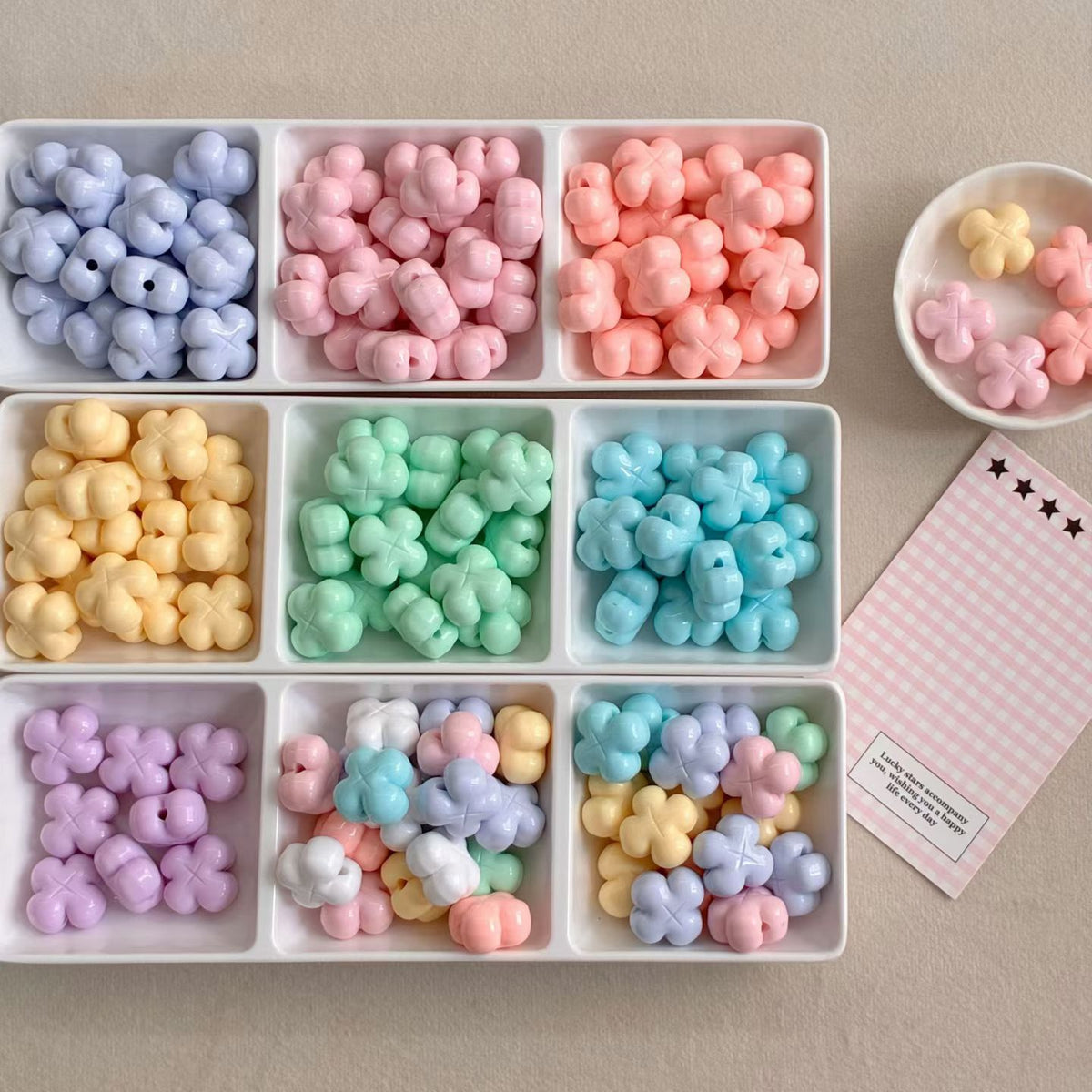 Macaron Clover Shaped Acrylic Beads - Four-Leaf Clover DIY Jewelry Making