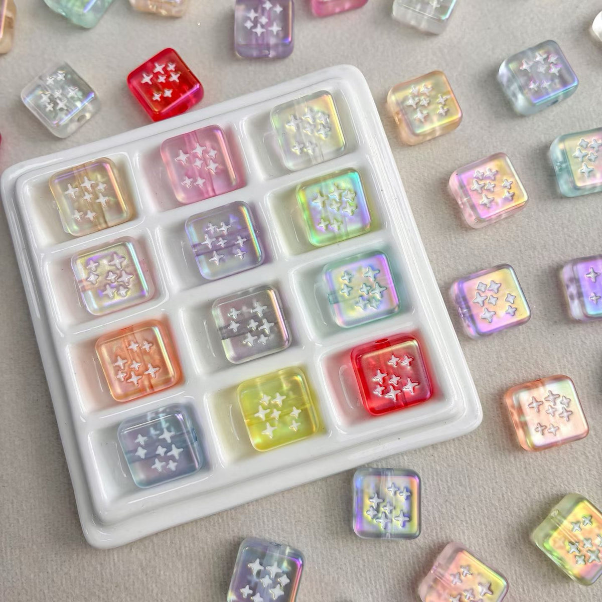 Star Print Square Iridescent Acrylic Beads - Gradient Mix DIY Jewelry Making
