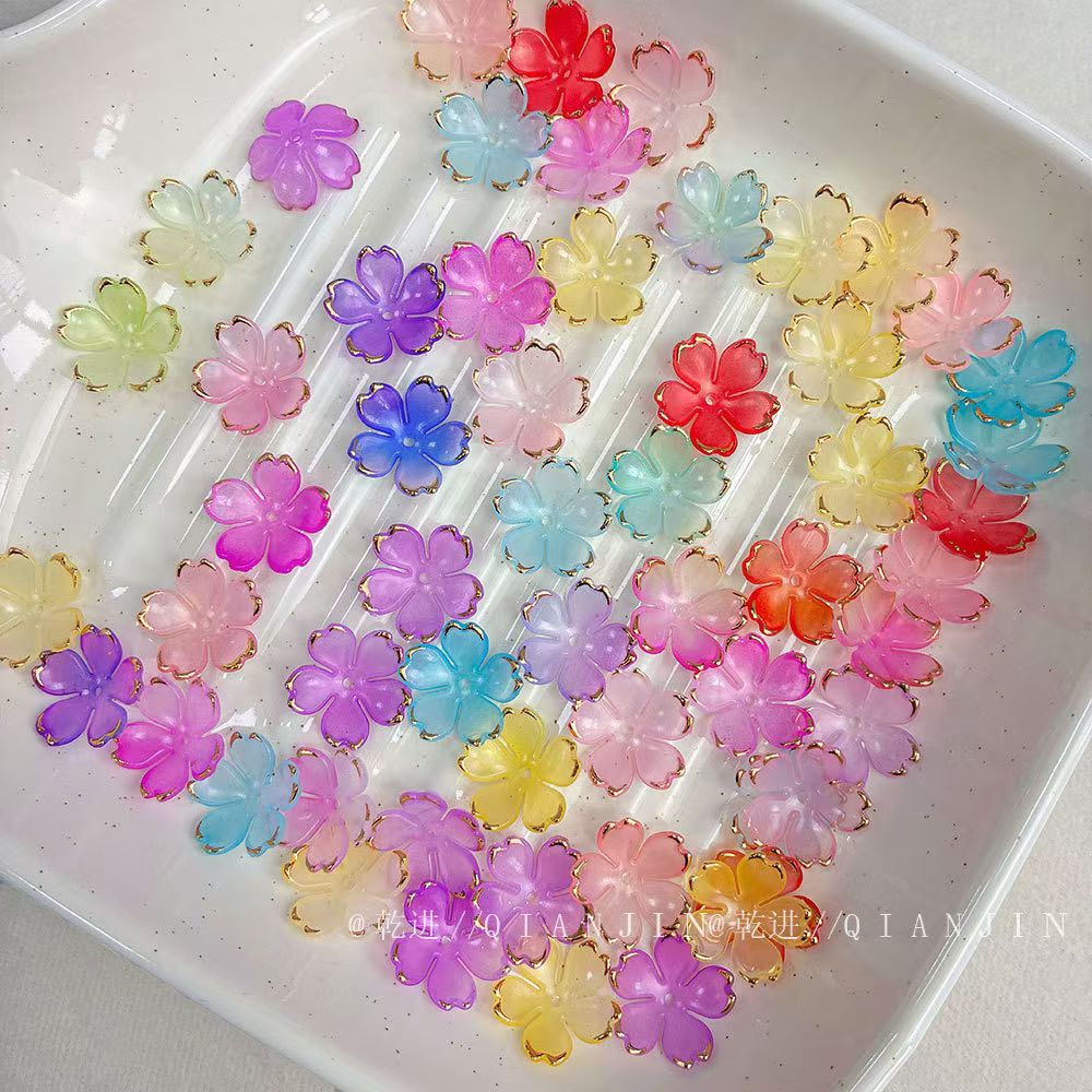Gold-Trimmed Drop Petal Glass Charms - Gradient Translucent Mix