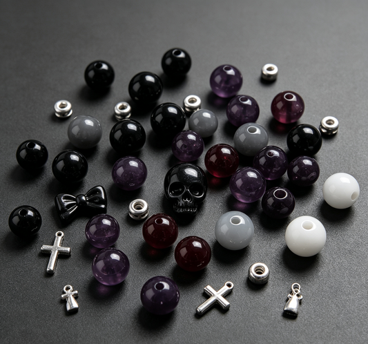 Goth Black Tone Palette Mix | Acrylic Resin Alloy Charm Beads, DIY Bracelet Pen Bead