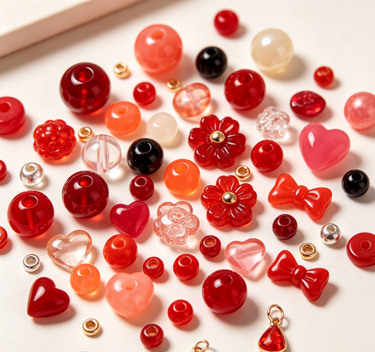 Crimson Blush Hue Focus Mix | Acrylic Resin Alloy Spacer Beads for Jewelry Making