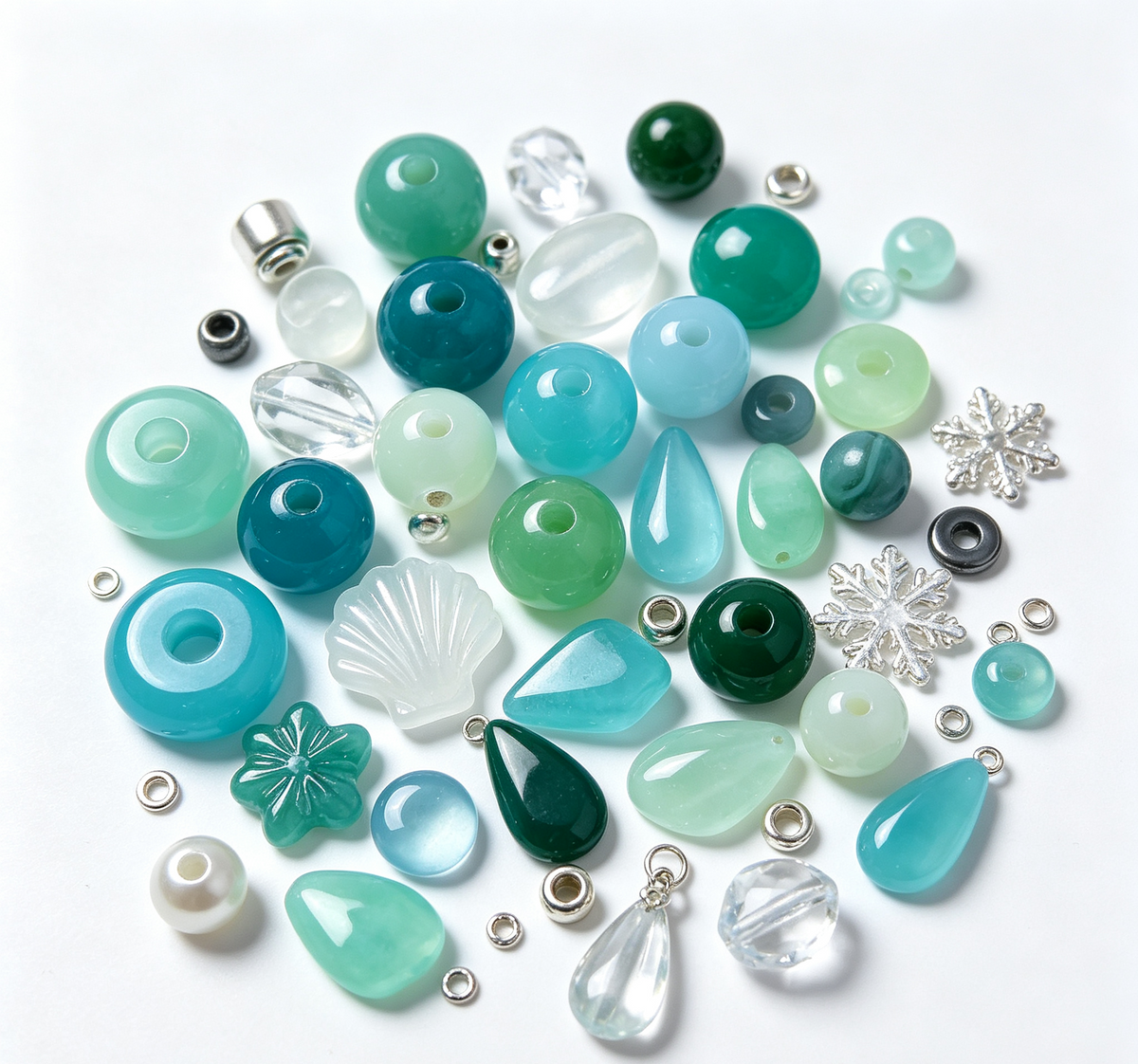 Aqua Teal Hue Focus Mix | Acrylic Resin Alloy Spacer Beads for Jewelry Making