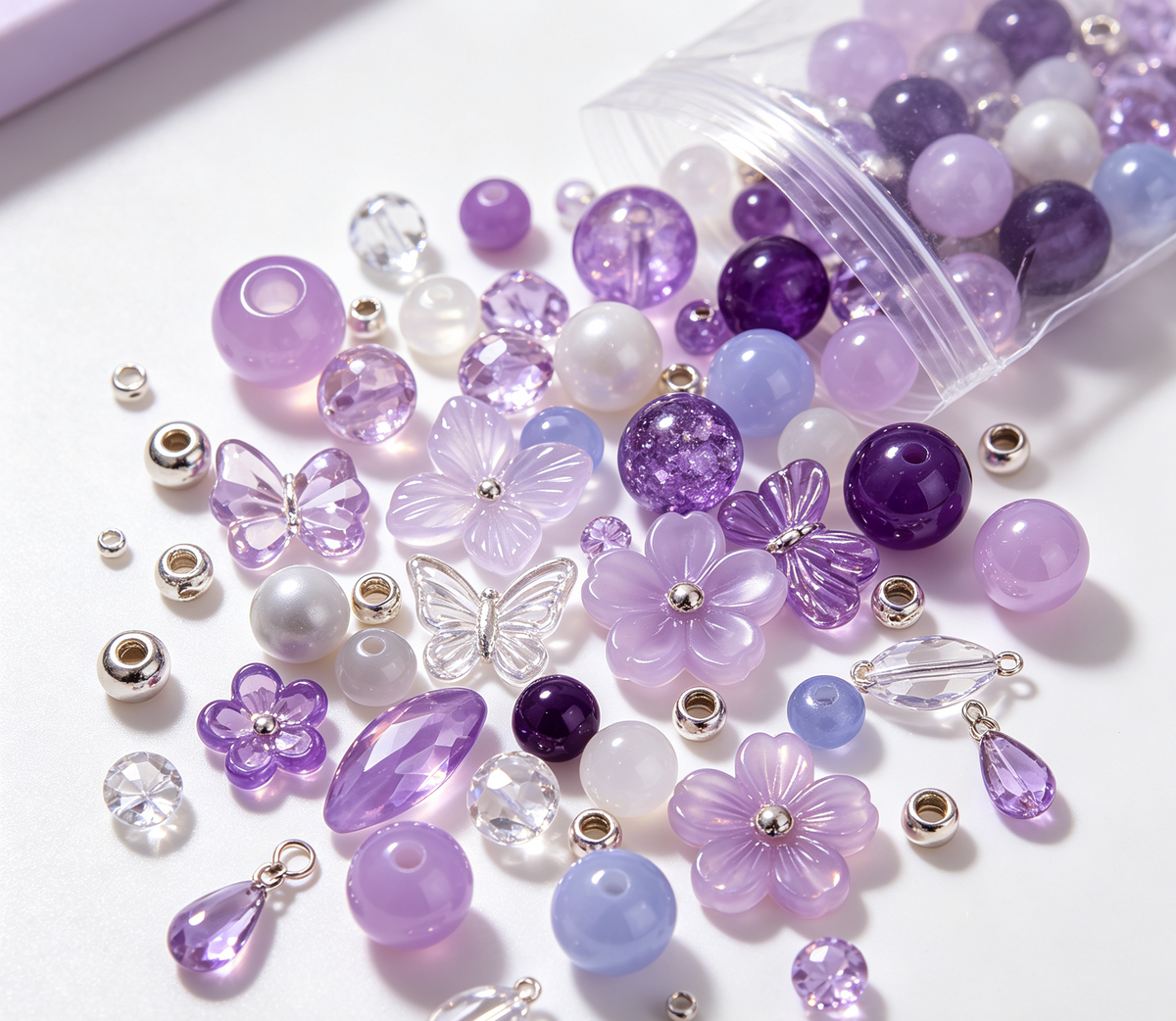 Lavender Dusk Hue Focus Mix | Acrylic Resin Alloy Spacer Beads for Jewelry Making