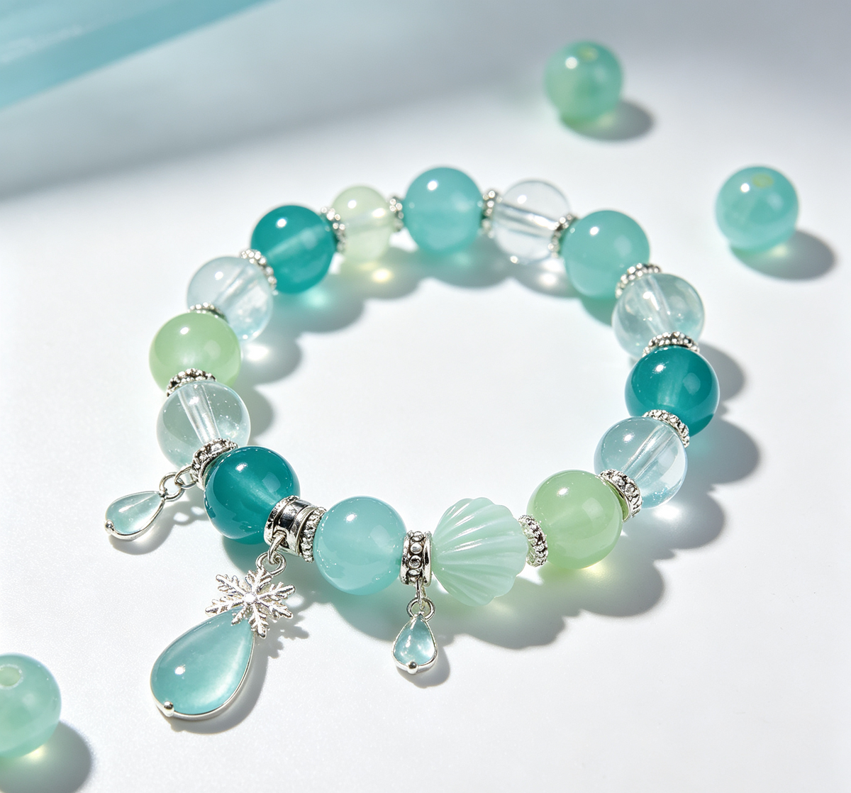 Aqua Teal Hue Focus Mix | Acrylic Resin Alloy Spacer Beads for Jewelry Making