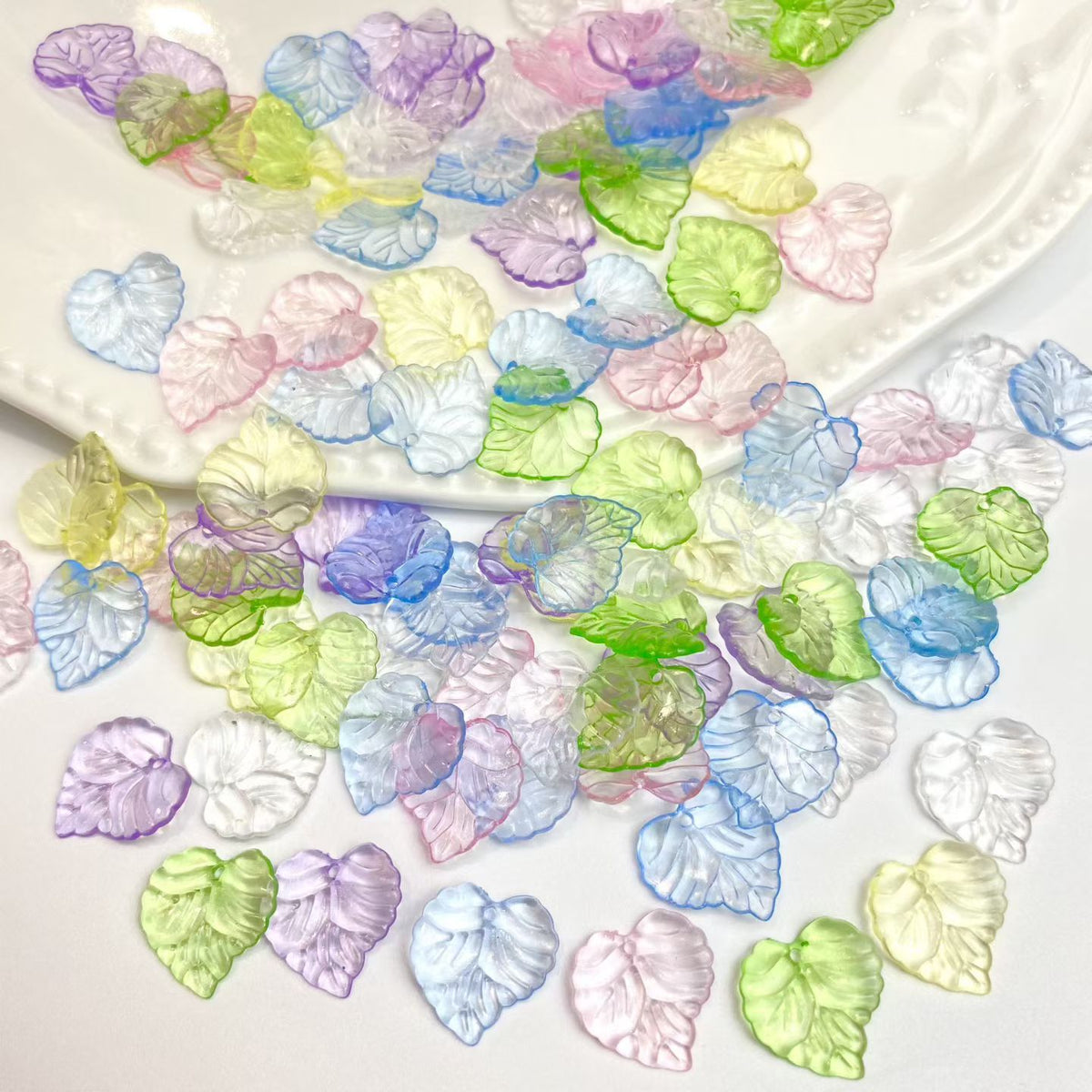 Heart Leaf Glass-Look Acrylic Charms - Translucent Pastel DIY Findings