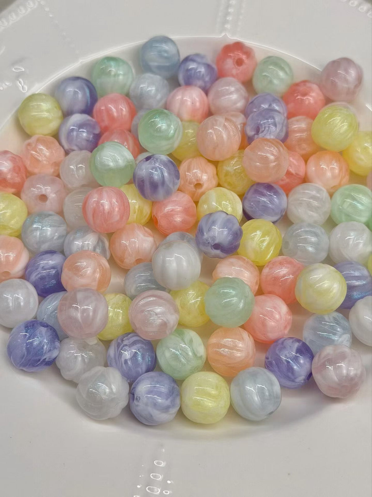 Macaron Pumpkin Shaped Pearlescent Beads - Pastel DIY Jewelry Making