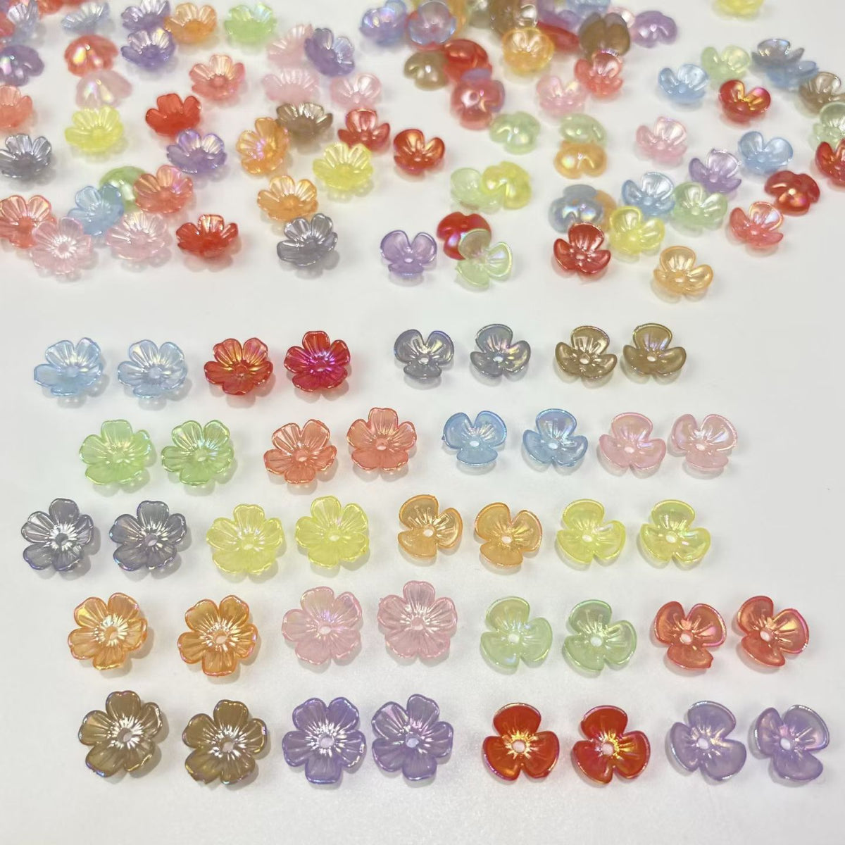 Glass-Look Flower Acrylic Charms - Iridescent Petals DIY Jewelry Accessories