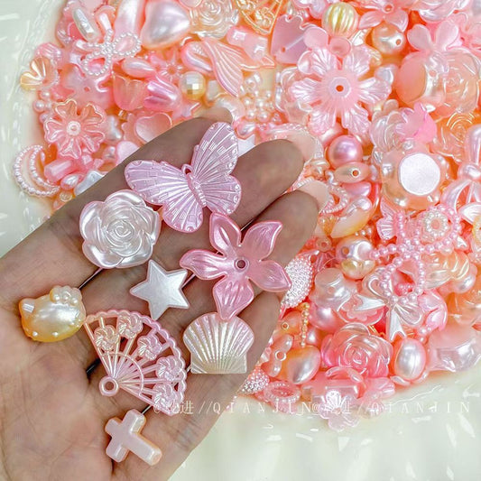 Pink Pearlescent Resin Charms - Flower, Butterfly & Shell DIY Jewelry Findings
