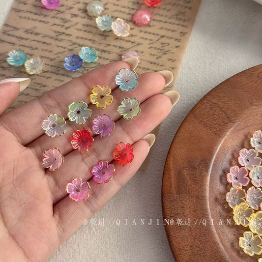 Gold-Edged Resin Flower Charms - Gradient Translucent DIY Jewelry Findings