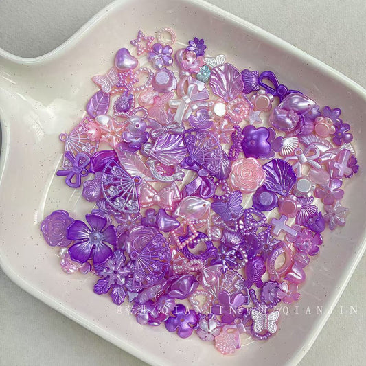 Pink & Purple Pearlescent Resin Charms - Flower, Butterfly, Cross & Heart DIY Mix