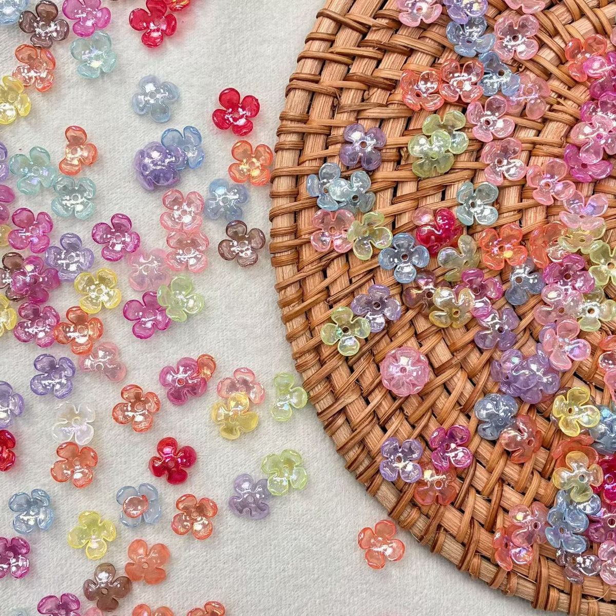 Translucent Acrylic Four-Petal Flower Charms - Bright Color Mix DIY Findings