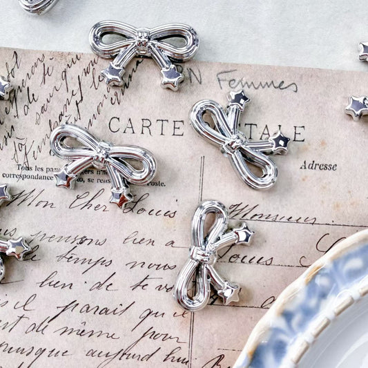 Silver Tone Metal Bow & Star Charms - Vintage Style DIY Jewelry Pendants