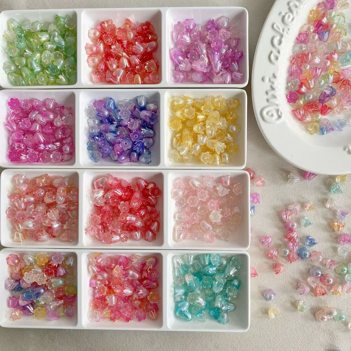 Lily of the Valley Shaped Iridescent Beads - Mini Bellflower DIY Jewelry Making