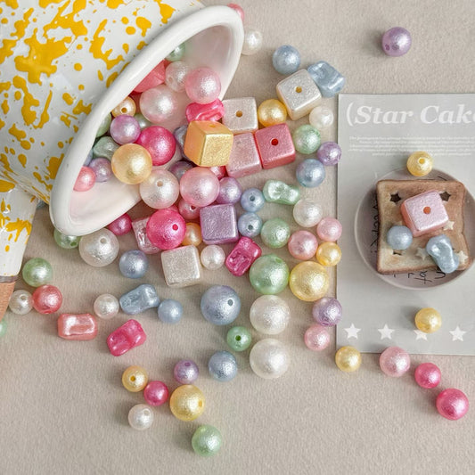 Macaron Pearlescent Acrylic Beads - Round & Square Mix for DIY Jewelry