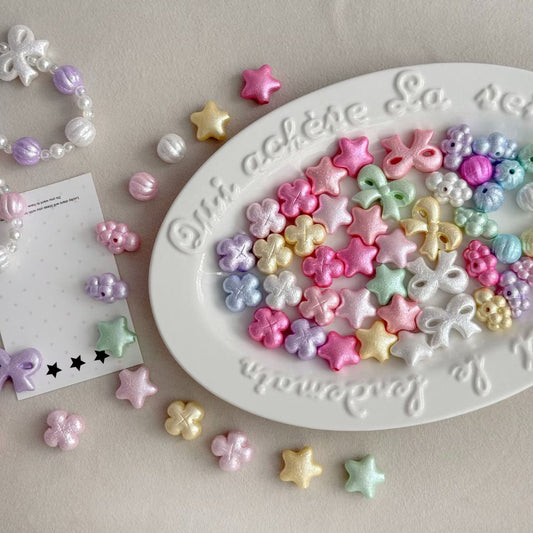 Pearl Beaded Charm Keychains - Star, Clover & Bow Mix (6 Pastel Colors)