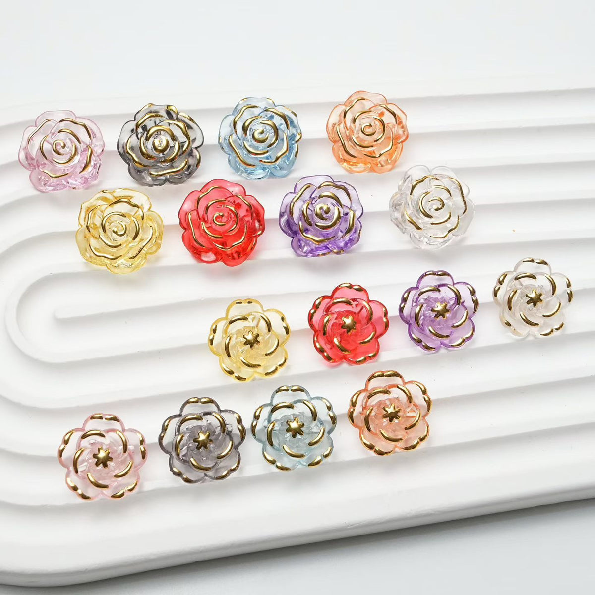 Rose Acrylic Charms with Gold Trim - Elegant DIY Jewelry Findings