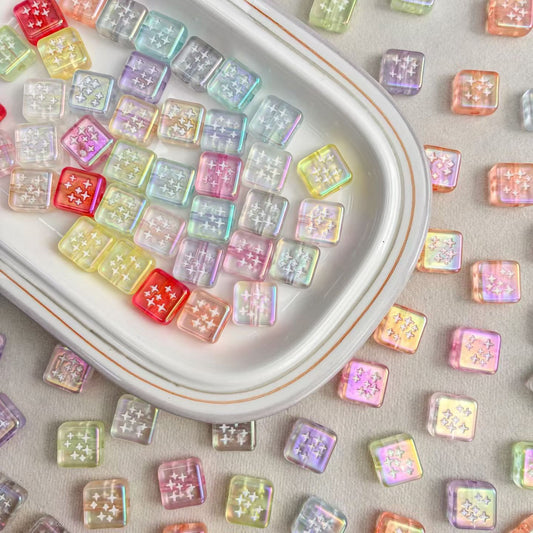 Star Print Square Iridescent Acrylic Beads - Gradient Mix DIY Jewelry Making