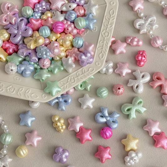 Macaron Pearlescent Beads & Charms Set - Star, Bow, Clover & Flower DIY Findings