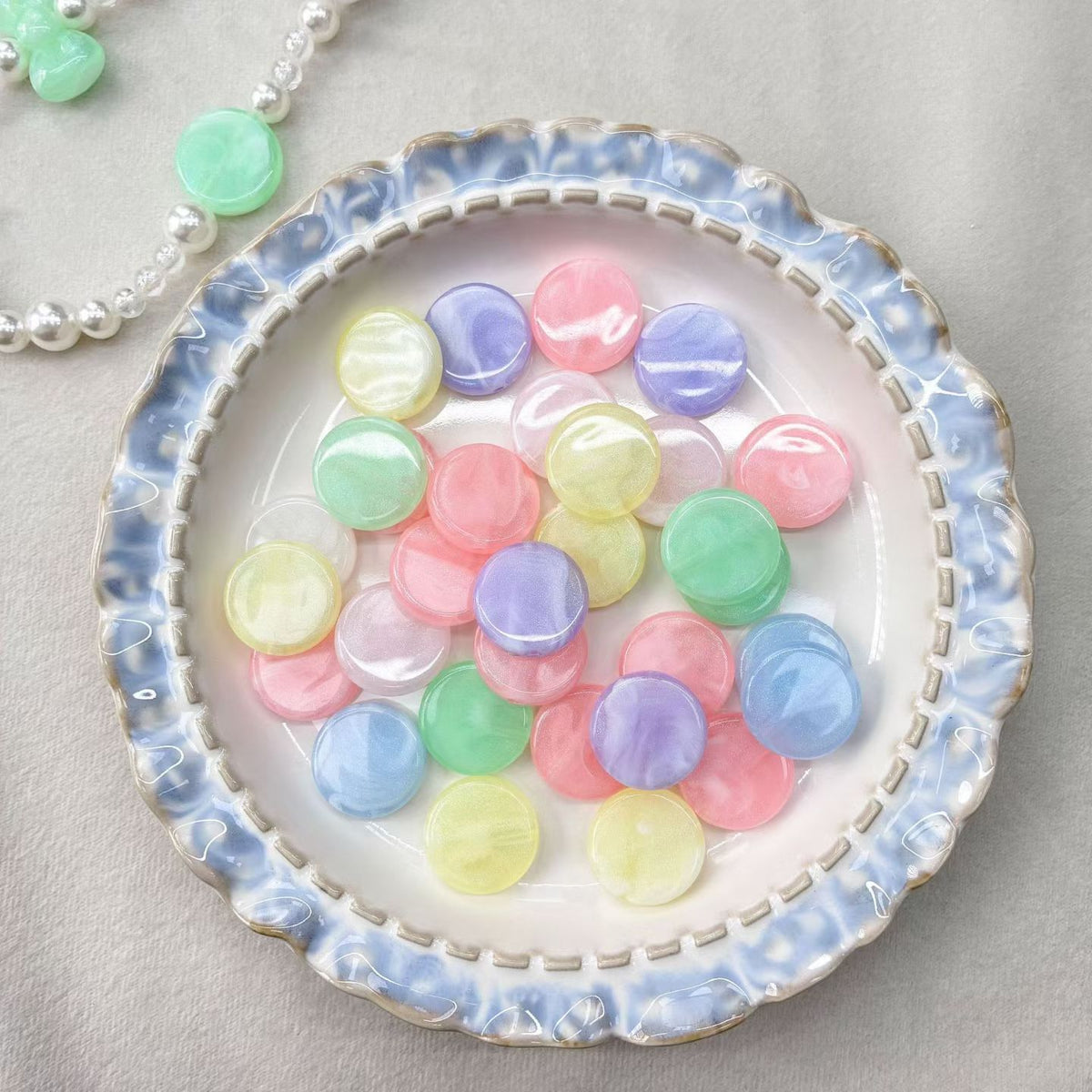 Macaron Pearlescent Flat Acrylic Beads - DIY Jewelry Making (5 Colors)