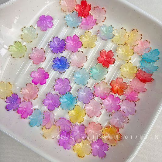 Gold-Trimmed Drop Petal Glass Charms - Gradient Translucent Mix