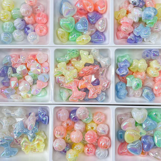 Iridescent Acrylic Beads & Charms Set - Heart, Bow & Bear Shapes DIY Mix