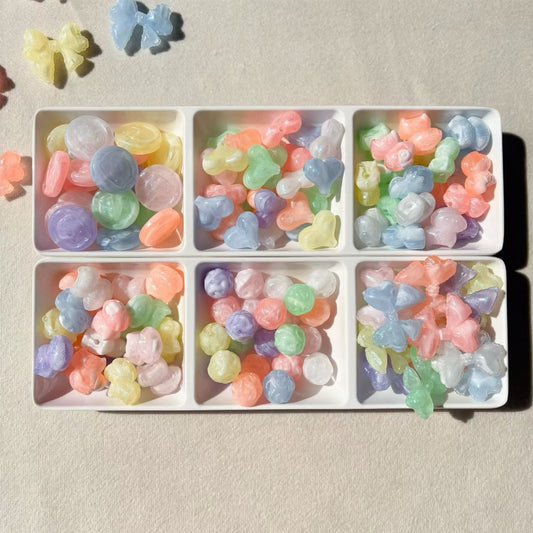 Pearlescent Acrylic Beads & Charms Set - Heart, Bow & Flower DIY Mix
