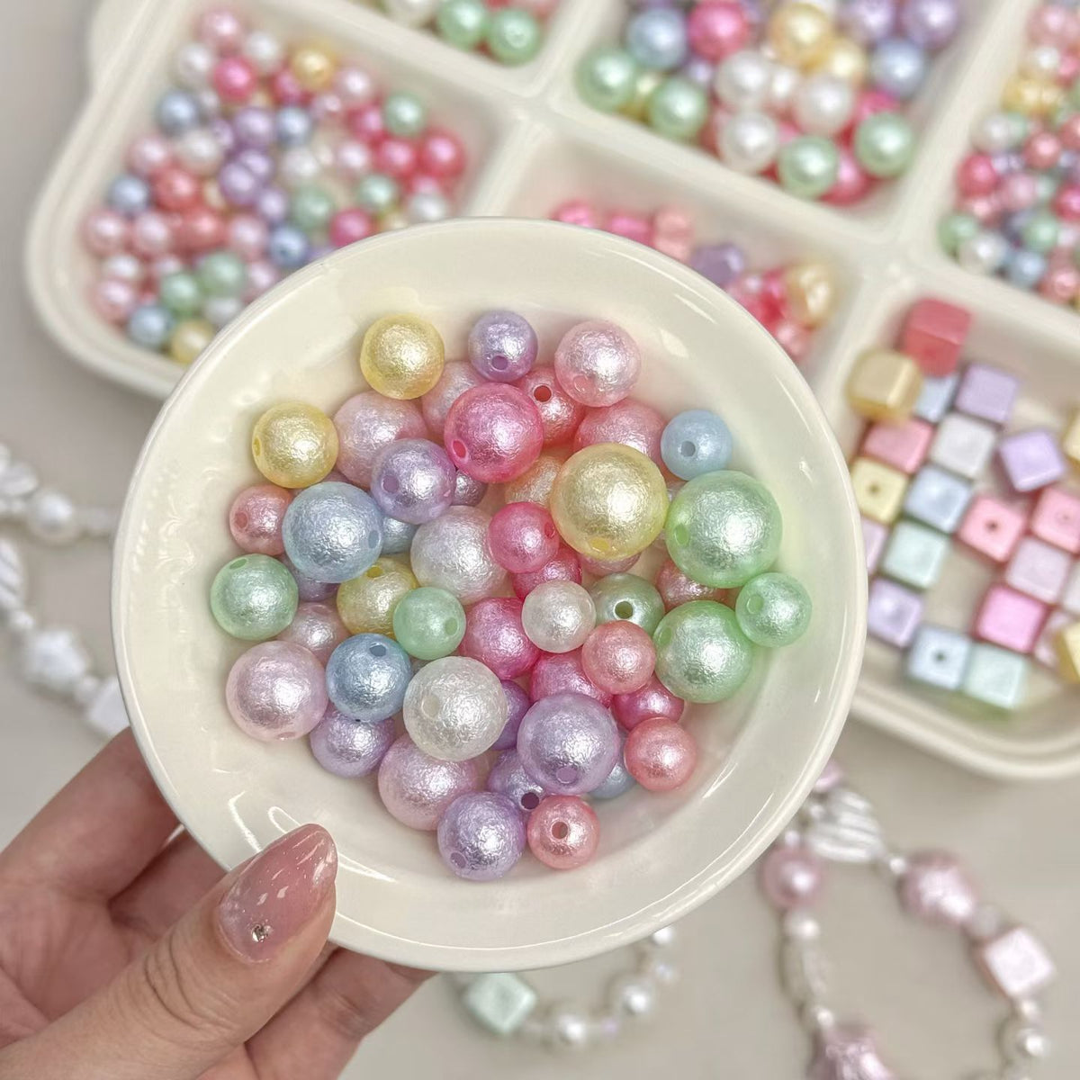 Macaron Pearlescent Acrylic Beads - Round & Square Mix for DIY Jewelry