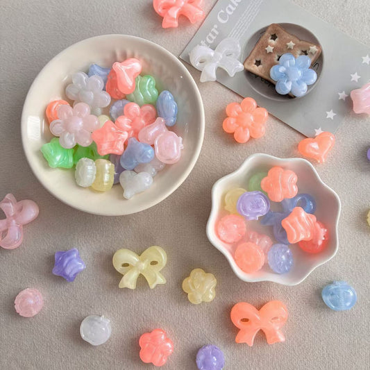 Macaron Pearlescent Resin Charms Mix - Flower, Star, Heart & Bow DIY Findings