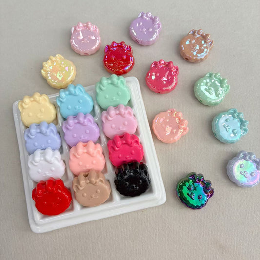 Cartoon Cat Head Acrylic Charms - Bow Decor, Glossy & Iridescent Multi-Color
