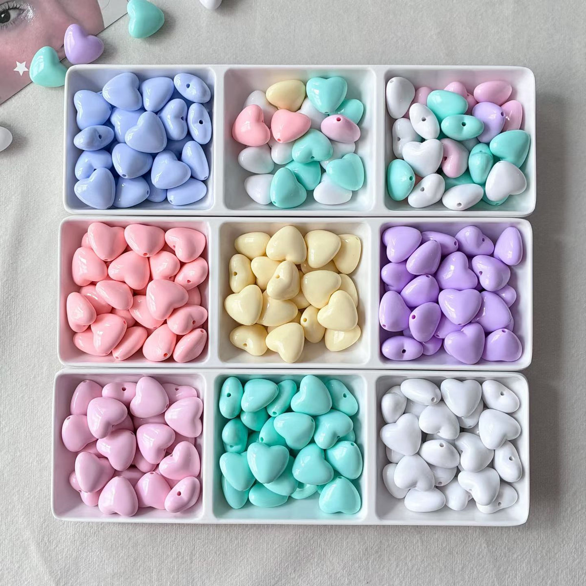 Macaron Heart Shaped Acrylic Beads - DIY Jewelry Making (6 Pastel Colors)