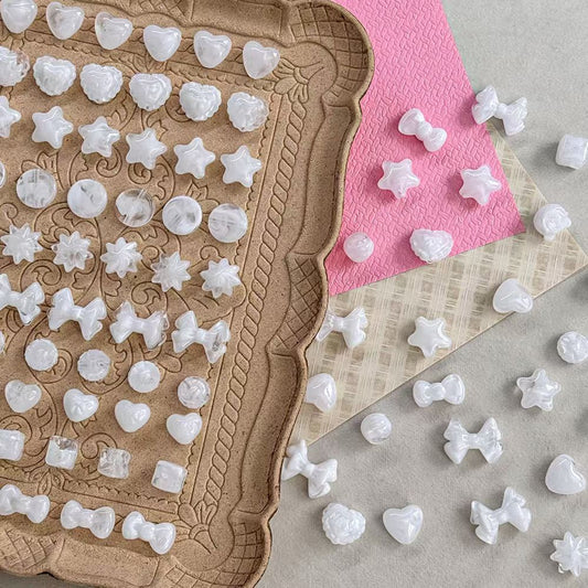 Pearl White Acrylic Charms & Glass-Look Beads - Star, Heart, Flower, Bow DIY Findings
