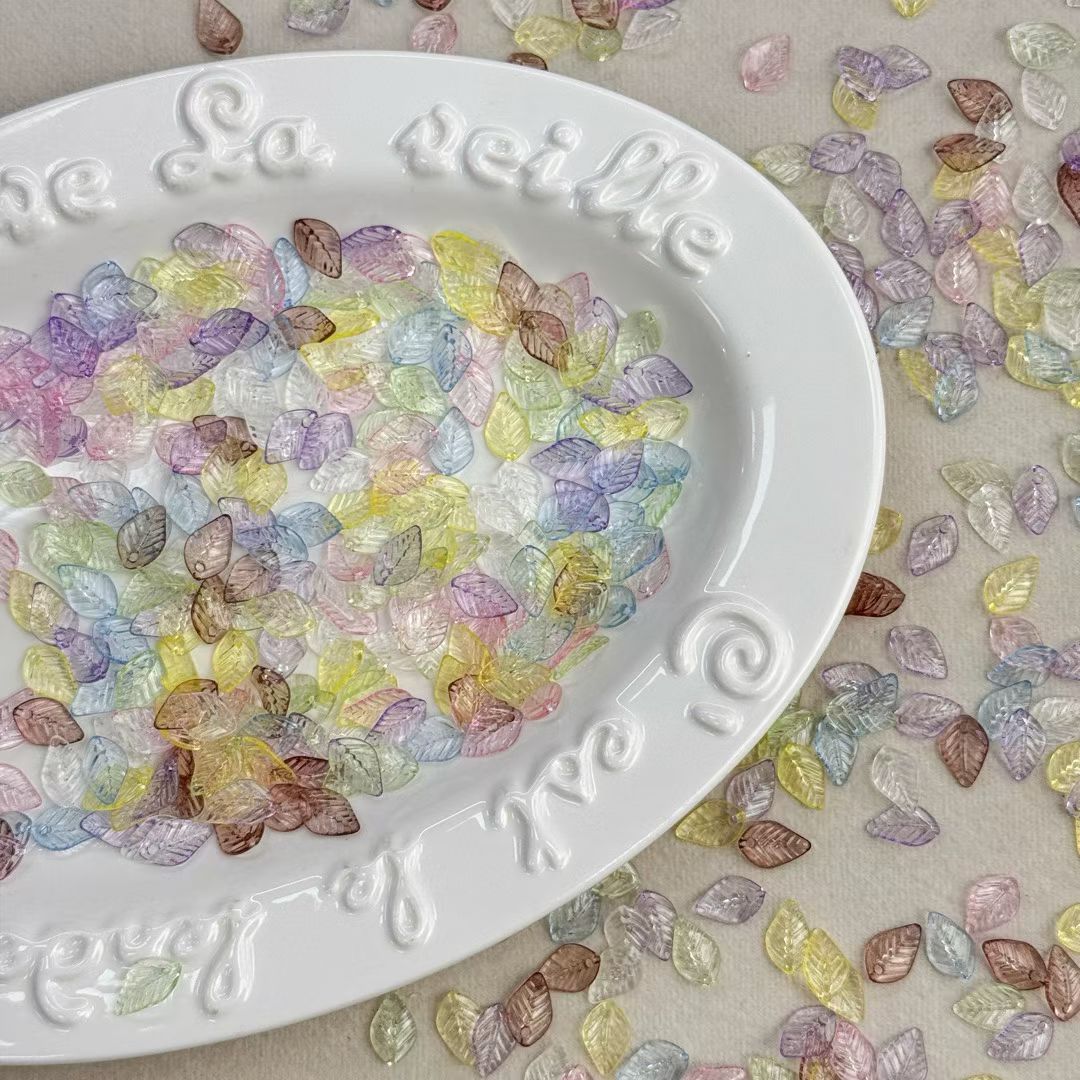 Glass-Look Leaf Acrylic Charms - Translucent Pastel with Vein Texture