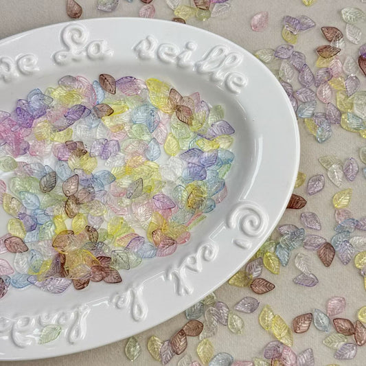 Glass-Look Leaf Acrylic Charms - Translucent Pastel with Vein Texture