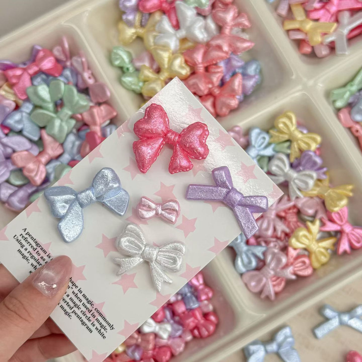 Macaron Bow Shaped Pearlescent Resin Charms - DIY Jewelry Findings (Heart Detail)