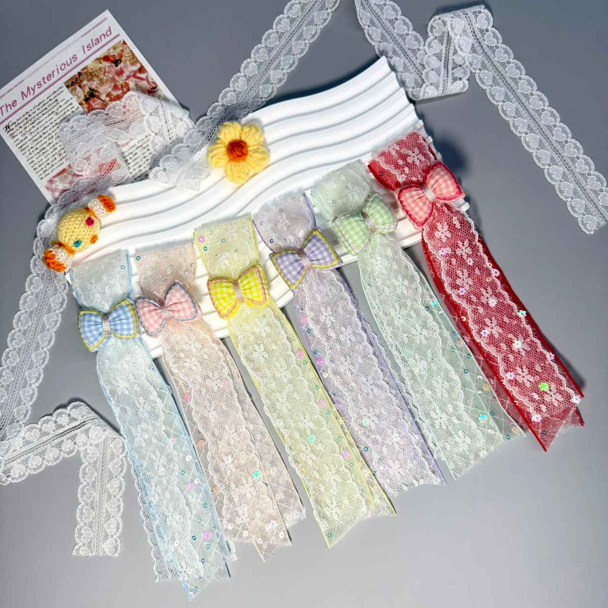 Sequin Lace Bow Hair Ties | Sparkle Ribbon Bow Hair Accessories for Wholesale