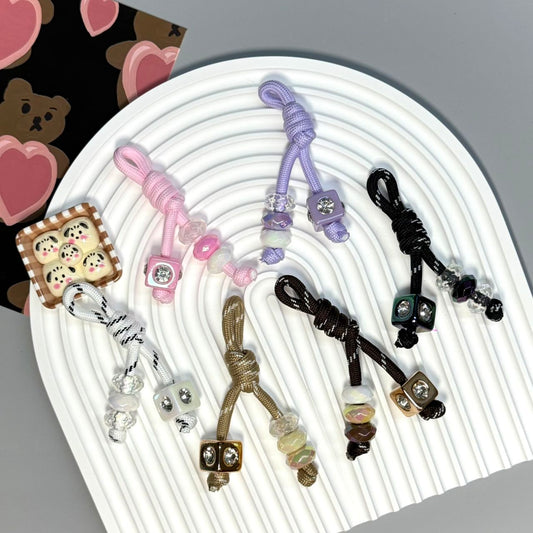 Beaded Macrame Keychains | Rhinestone & Charm Keychains with Cute Dog Pendant