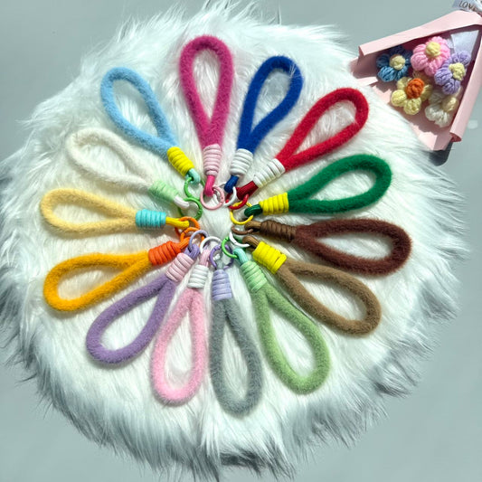 Plush Velvet Rope Keychains | Soft Chunky Cord Keychains with Metal Clasps