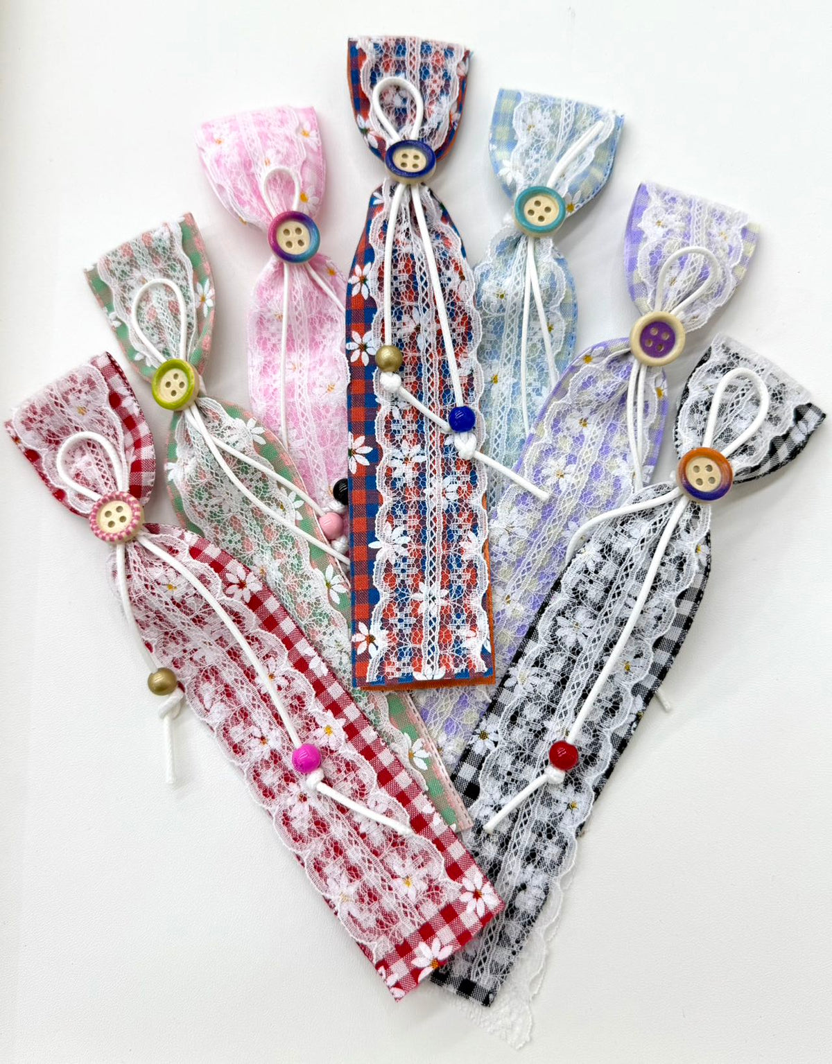 Vintage Plaid Fabric Hair Clips | Lace-Trimmed Hair Accessories with Buttons for Wholesale