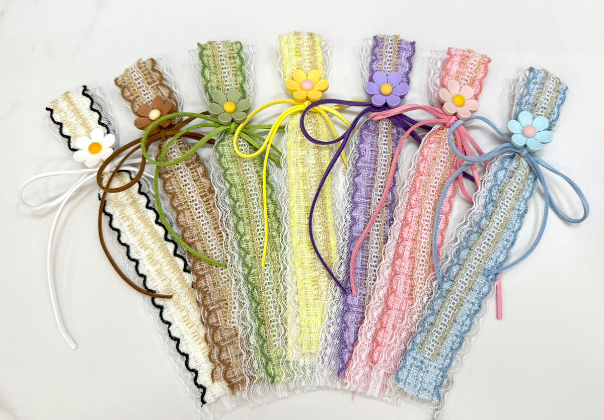 Tweed Fabric Hair Headbands | Lace & Fabric Flower Headbands in 8 Colors