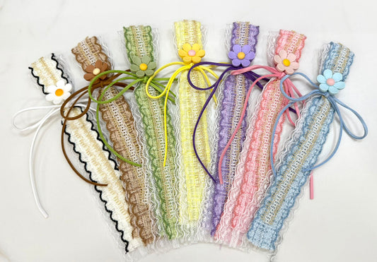 Tweed Fabric Hair Headbands | Lace & Fabric Flower Headbands in 8 Colors