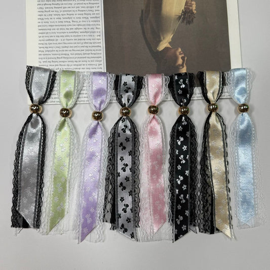 Floral Satin Bow Hair Clips | Lace Bow Clips with Metal Beads in 8 Tones