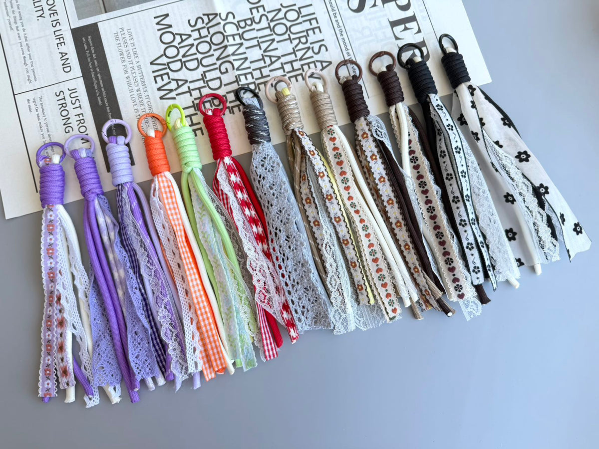 Handmade Tassel Keychains with Lace & Plaid | Floral Charm Keychains for Boutiques