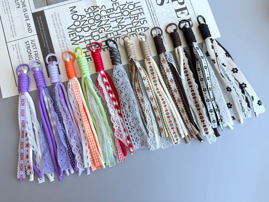Handmade Tassel Keychains with Lace & Plaid | Floral Charm Keychains for Boutiques